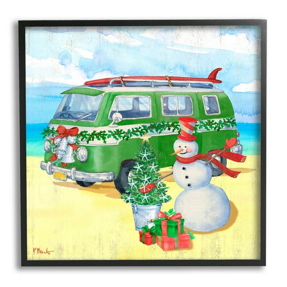 Nautical Christmas Holiday Beach Holiday Graphic Art Black Framed Art Print Wall Art