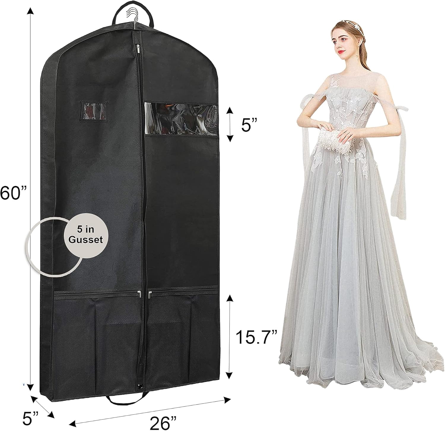 2 pack garment bags for hanging clothes lightweight travel suit cover for men and women cleanable coat covers for closet with zipper dust-free dress bags (60-Inch)