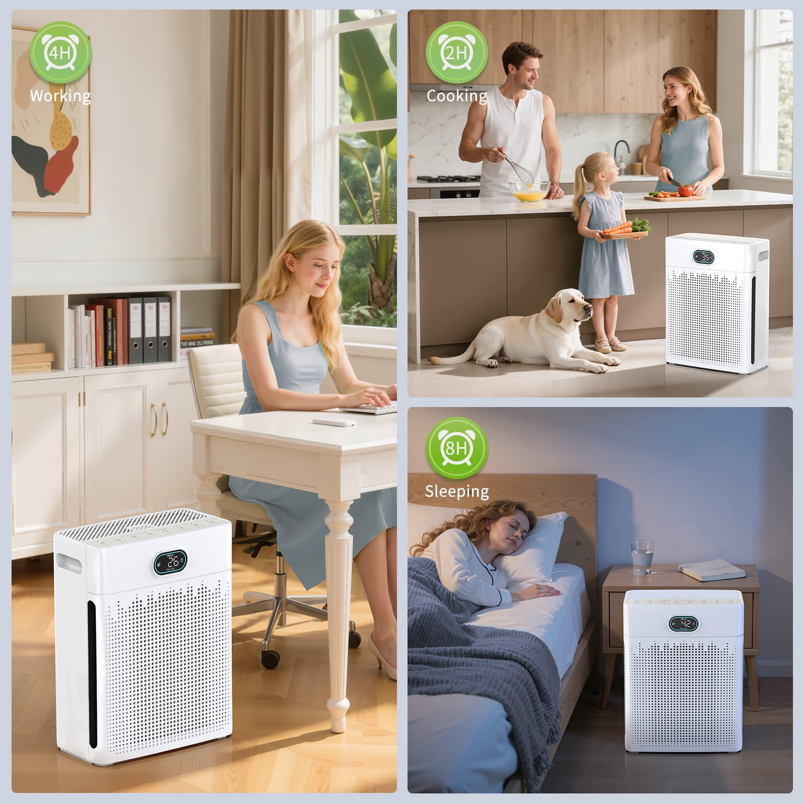 Air Purifiers for Home Up to 2200 Ft², HEPA Air Purifier with Washable Pre-filter, Fan Mode, Pet Mode, PM 2.5 Air Quality Monitor, for Pets Hair, Dust, Pollen, Smoke(PR3)