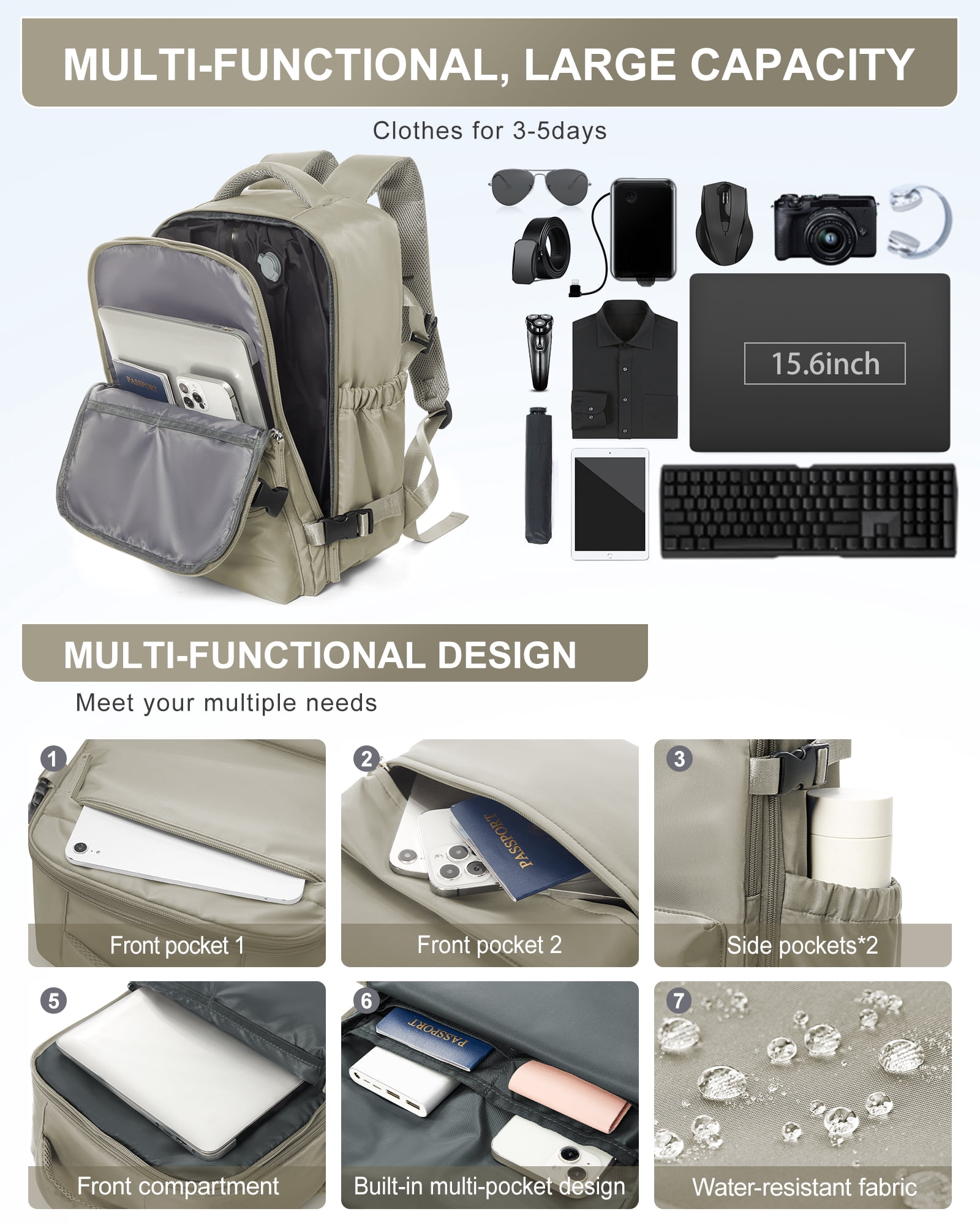 Travel Vacuum Backpack with Air Pump, Vacuum Seal Carry on Backpack for Airplanes, Vacuum Back Pack for Travel Backpack with Vacuum Compression Business Day Vacpack Backpack for Women Men Brown