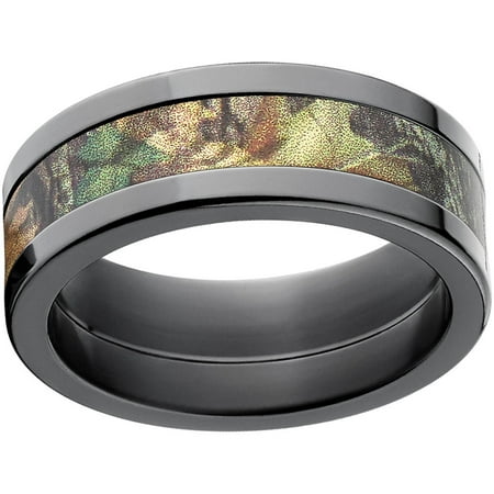 Mossy Oak New Break Up Men's Camo 8mm Black Zirconium Band with Polished Edges and Deluxe Comfort Fit