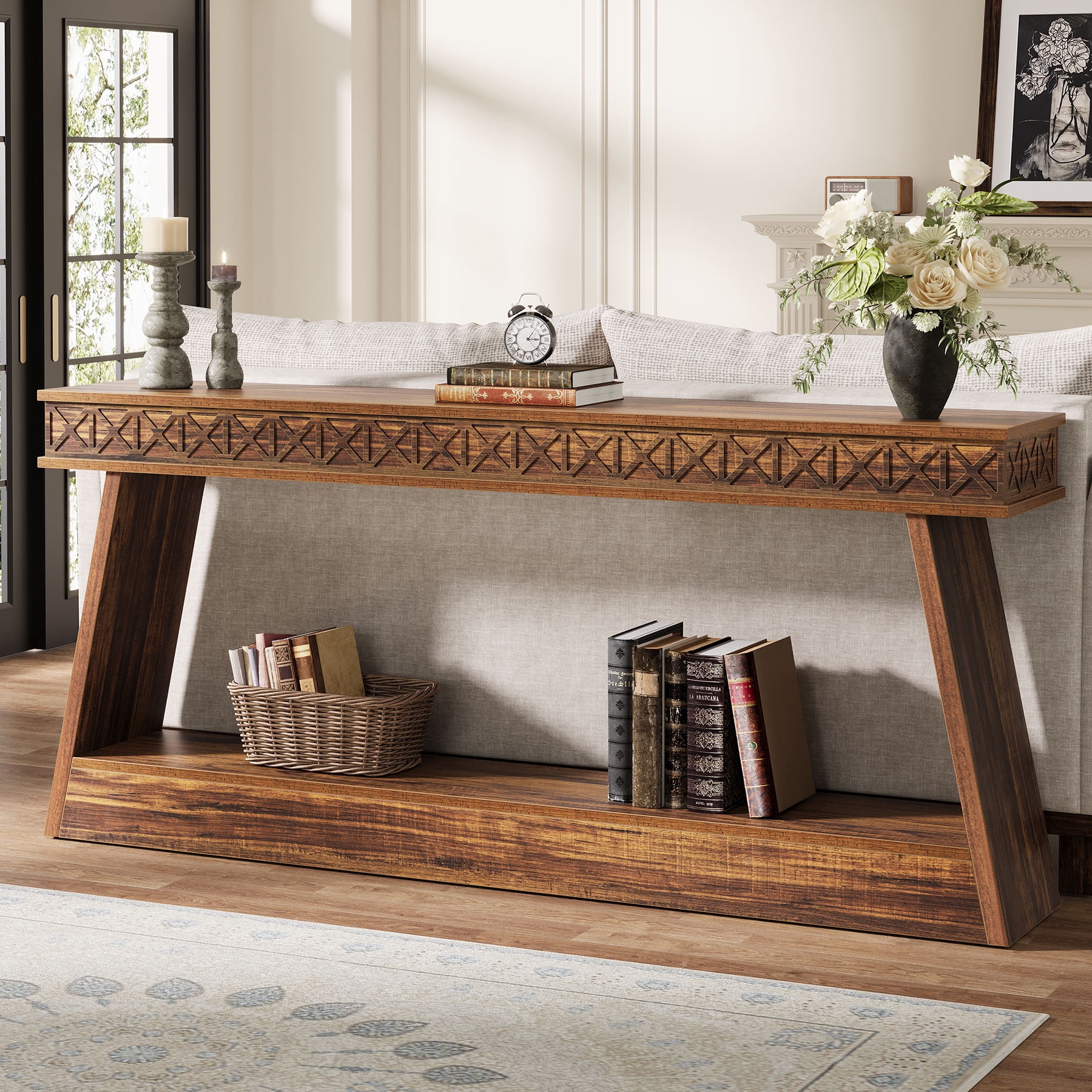 Tribesigns 70.87-Inch Entryway Table, Narrow Console Table with Storage, Dark Brown