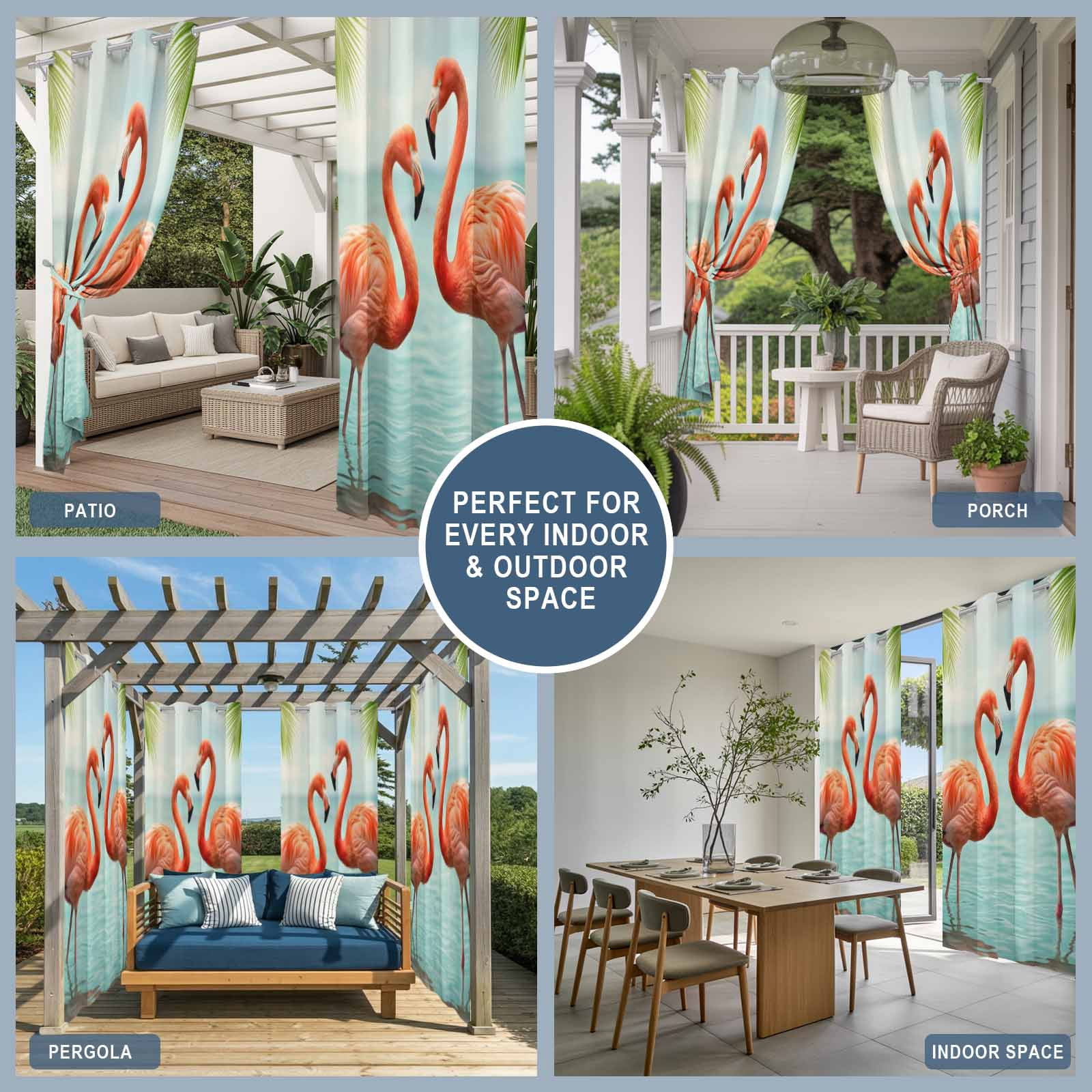 Pink Flamingo Outdoor Curtains for Patio, Animal Tropical Palm Tree Blue Lake Surface Sunshade Privacy Drapes Grommet Waterproof Outside Curtains for Porch/Cabana/Balcony 54"x 108", 1 Panel