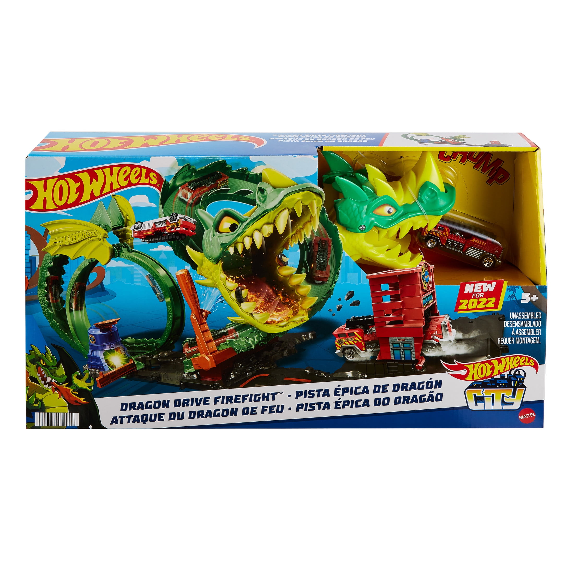 Hot Wheels City Dragon Drive Firefight Track Set & 1:64 Scale Toy Firetruck, Fire Station Theme Hot Wheels City Dragon Drive Firefight Track Set & 1:64 Scale Toy Firetruck, Fire Station Theme