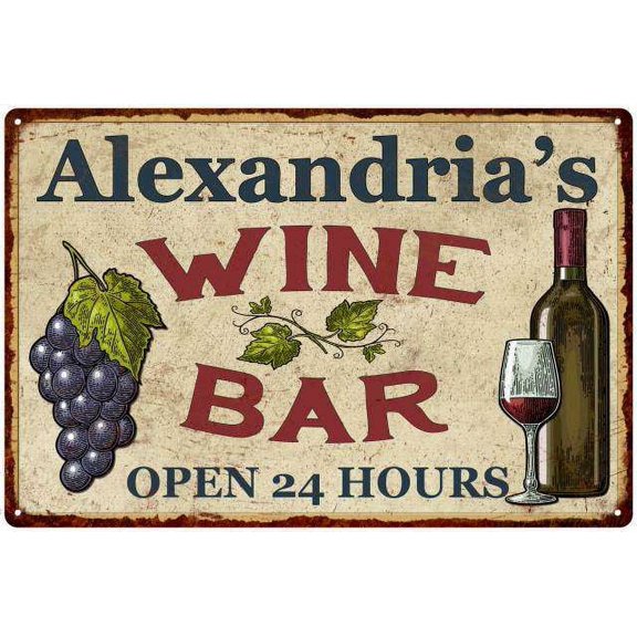 Alexandria's Rustic Wine Bar Sign Wall Décor Kitchen Gift 8 x 12 Matte Finish Metal 108120056999