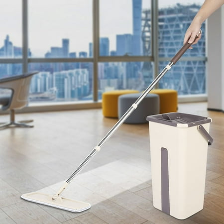 Yosoo Hand-free Flat Mop Set,Hands-free Mop Easy Washing Bucket Flat Squeeze Wringing Wet and Dry Dual Use Mop,Flat Squeeze