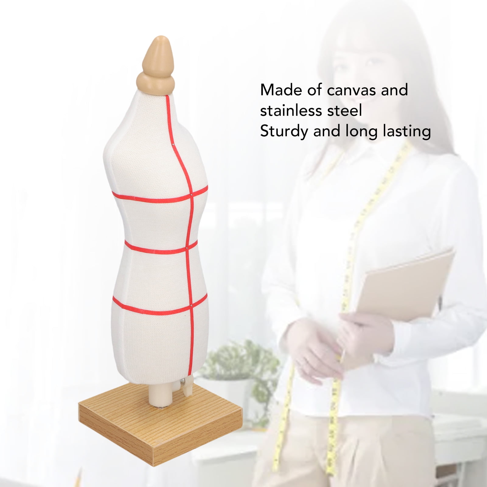 Rupoun Female Doll Dress Form 12.2 Inch Canvas Clothes Sewing Mannequin Table Top Display Clothing Stand with Wooden Base for Pattern Making Teaching Style 2