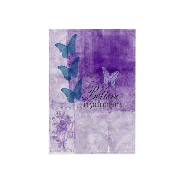3dRose, Vintage Purple Inspired Butterflies and Botanical Believe in Your Dreams, 15x22 Hand Towel