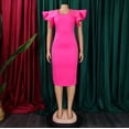 thumbnail image 4 of AURA Womens Elegant Beaded Ruffle Sleeve Round Neck Pencil Midi Dress Stretch Office Work Summer, 4 of 10