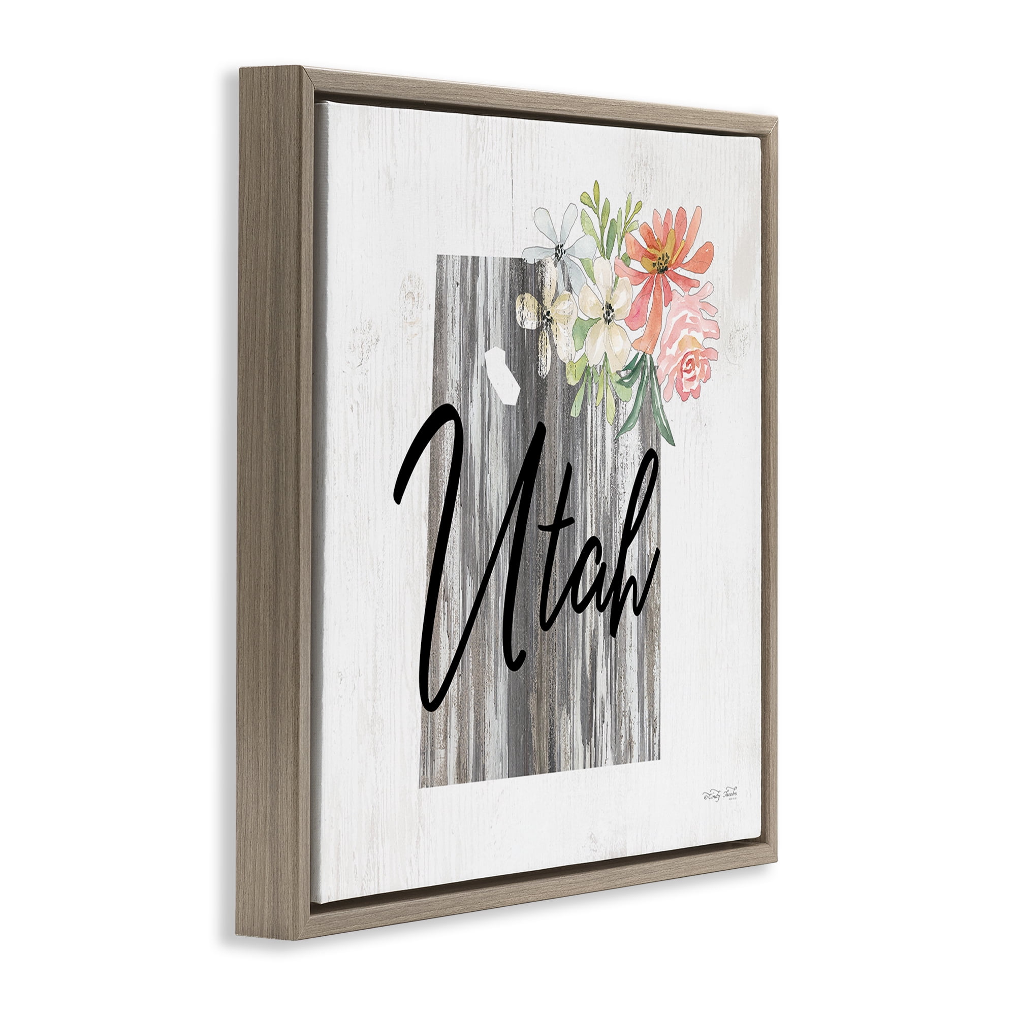 Stupell Industries Shabby Chic Utah Botanical & Floral Painting Brown Floater Framed Canvas Art Print Wall Art, 25 x 25