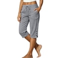 thumbnail image 3 of Cotton Capri Pants for Women Ihhxva Drawstring with Pockets Elastic Waist Button Detail Summer Casual Side Slit Trousers S-2XL, 3 of 8