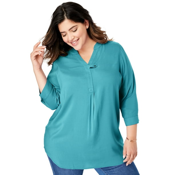 Woman Within - Woman Within Women's Plus Size Three-Quarter Sleeve Tab ...