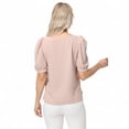 thumbnail image 4 of Women's Short Puff Sleeve Blouse with Scoop Neckline and Tie Cuff Detail for a Feminine Everyday Look - Large, Beige, 4 of 6