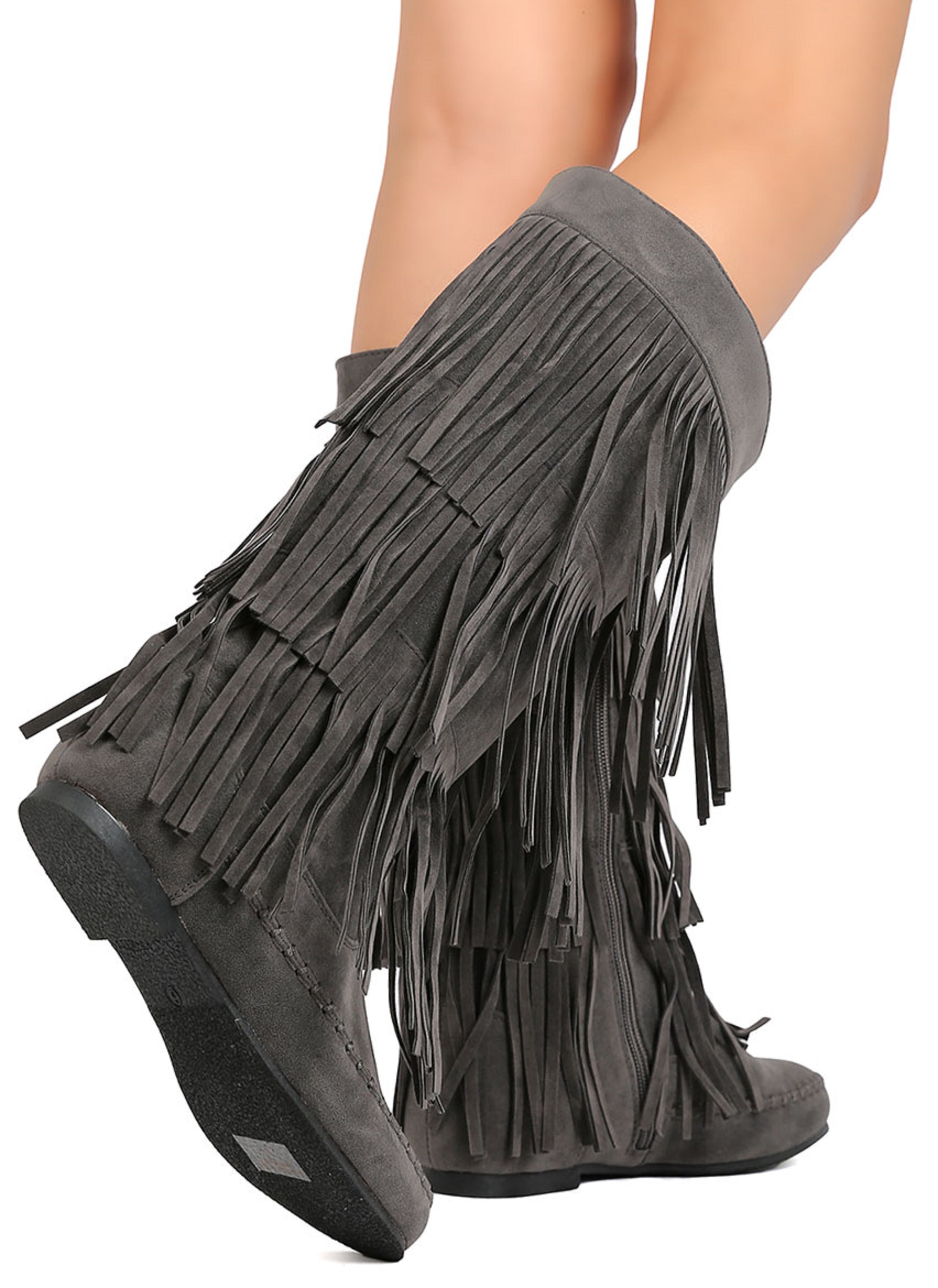 Women's Knee High Mid Calf Boots Ruched Suede Slouch Knitted Calf