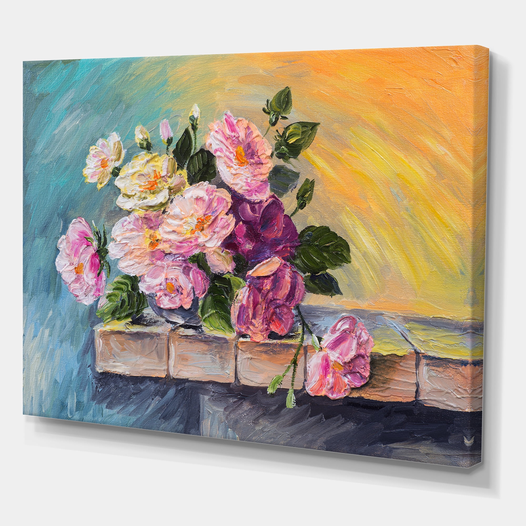Designart ' Still Life With Bouquet Of Pink Flowers ' Traditional Canvas Wall Art Print
