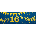 thumbnail image 4 of Blue Backdrop Banner with Golden Glittery Happy 16th Birthday Text Balloons Stars and Gift Elements Birthday Party Decoration Photography Props Party Supplies Backdrop Decorations, 4 of 8