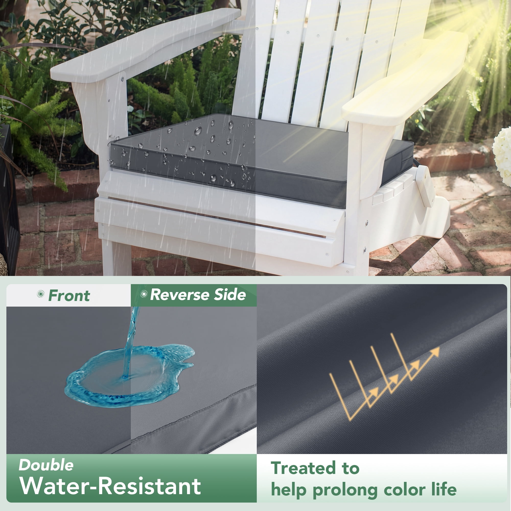 Outdoor Chair Cushions Set of 4, Waterproof & Fade Resistant Deep Seat Cushion for Patio Furniture - 24 x 24 Inch Chair Pads with Ties and Hidden Zipper, Dark Grey