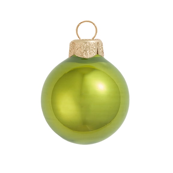 Whitehurst Small Pearl Finish Glass Christmas Ball Ornaments - 2" (50mm) - Kiwi - 28ct