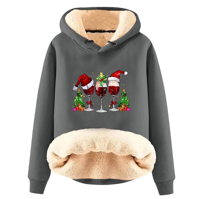 Chaquetas y abrigos casuales con capucha de manga larga para mujer, jersey con capucha de manga larga, top con estampado navideño, abrigo casual, top de poliéster para mujer