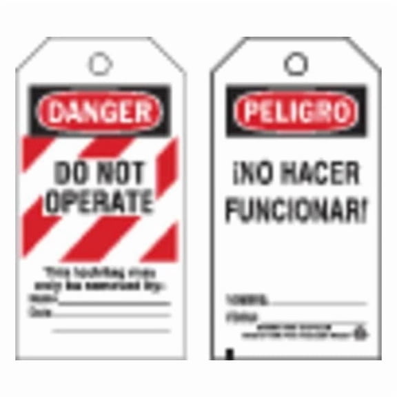 Brady Danger Bilingual Tag,5-3/4 x 3 In,PK25 66065