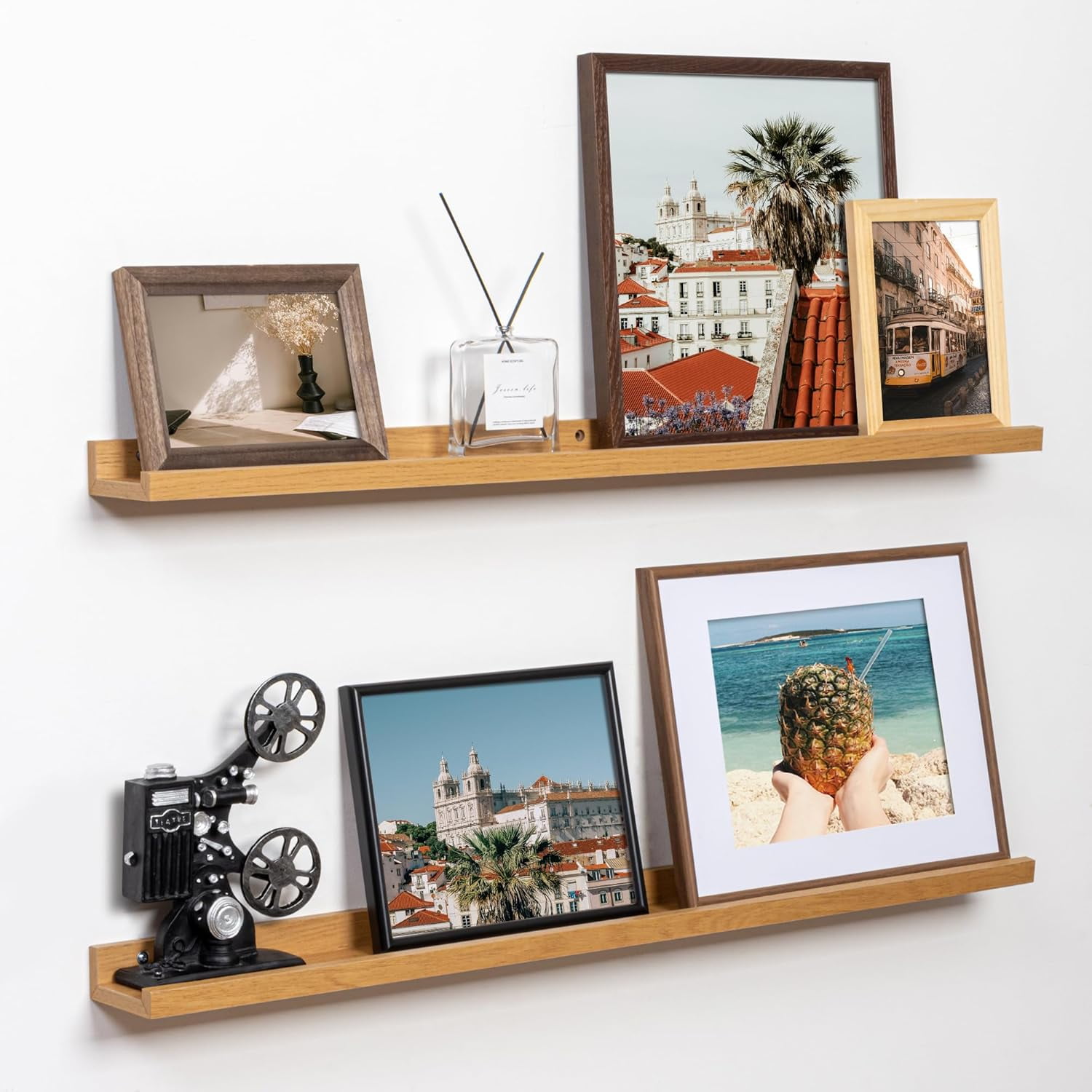 32 Inch Floating Picture Ledge Shelf Set of 2 Large Nursery Wall Mounted Bookshelves for Kids Toys Storage Oak Wood Bookshelf for Photo Frames and Decor