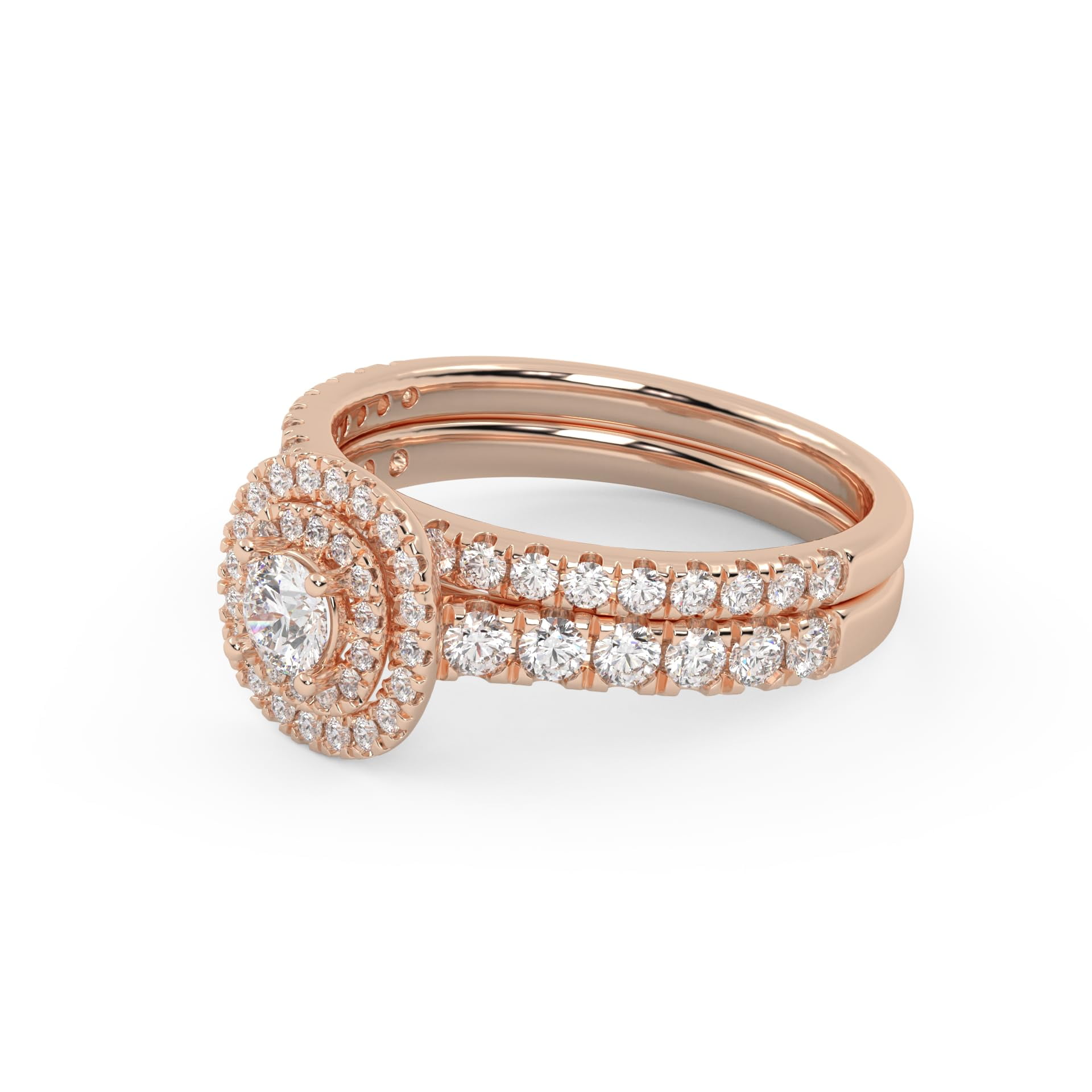 AFFY Double Halo Bridal Ring Set for Women Round Cut Lab Created Moissanite Engagement Wedding Rings In 10K Solid Rose Gold Size 10