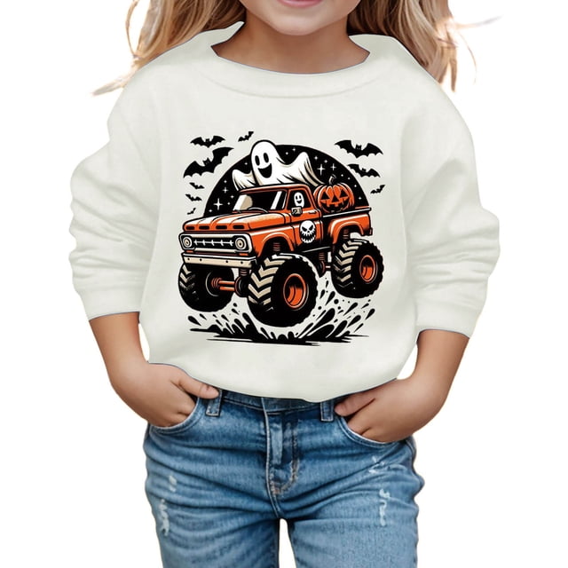 Chandail à Capuchon et Chandails en Molleton pour Filles Imprimé Halloween Mignon Manches Longues Col Rond Chandail pour Tout-Petits et Enfants Tenue Décontractée Douce et Confortable