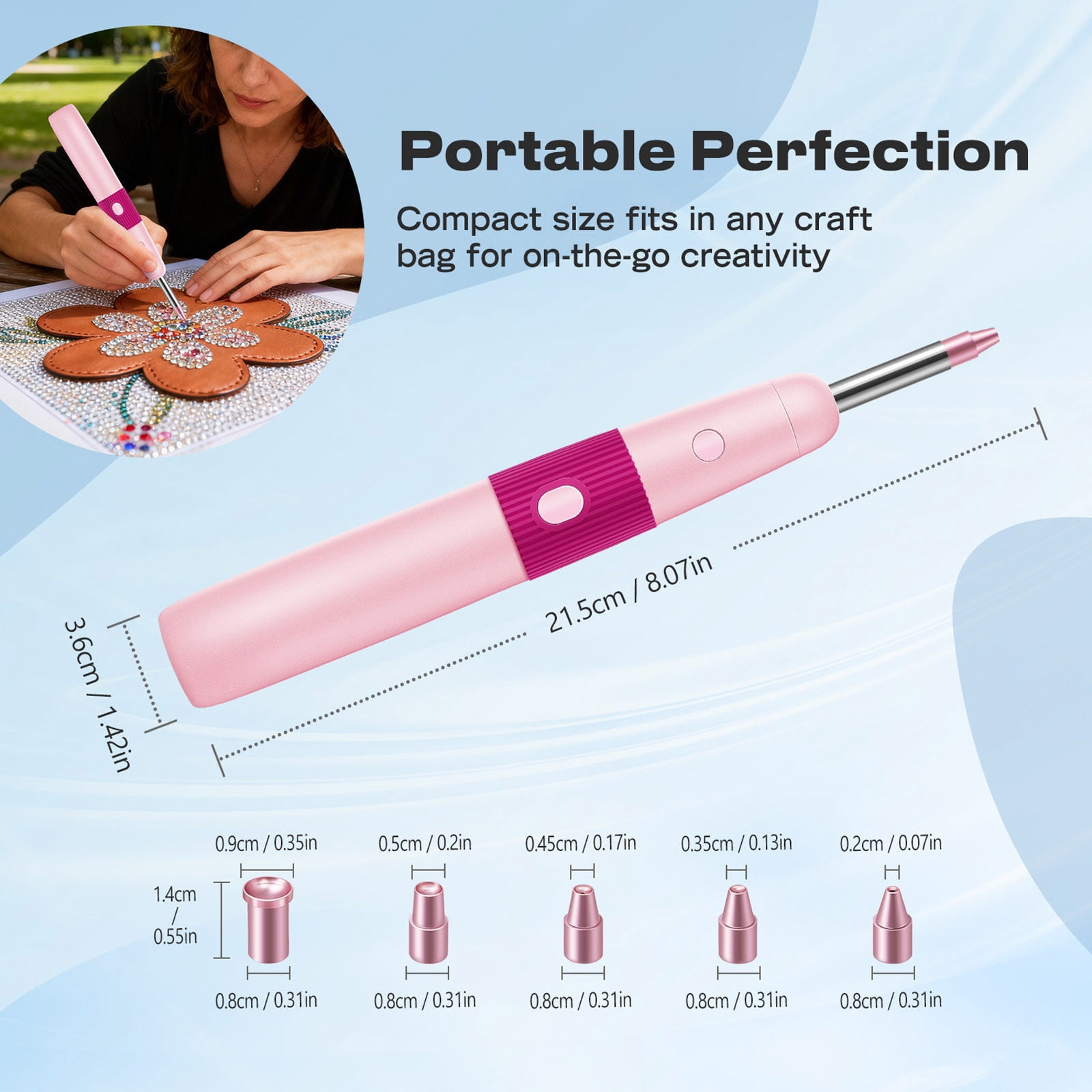 HEWANG Cordless Hotfix Rhinestone Applicator, Bedazzler Kit with Vacuum Pick Up Function, Adjustable Heat Hot Fix Wand for Clothes, Fabric & DIY Crafts, 5 Tips and 3024 PCS Rhinestones (Pink)
