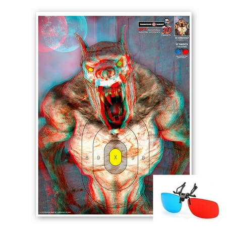 3D Werewolf - Paper Shooting Targets - 19 x25 (10 Pack and Clip and Flip 3D Glasses)