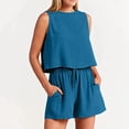 thumbnail image 1 of MKLEKYY Pijamas Mujer Algodon Corto Primavera Verano Mujer Casual Sin Mangas Color Sólido Cintura Alta Pantalones Cortos Sueltos conjunto de Dos Piezas, 1 of 4