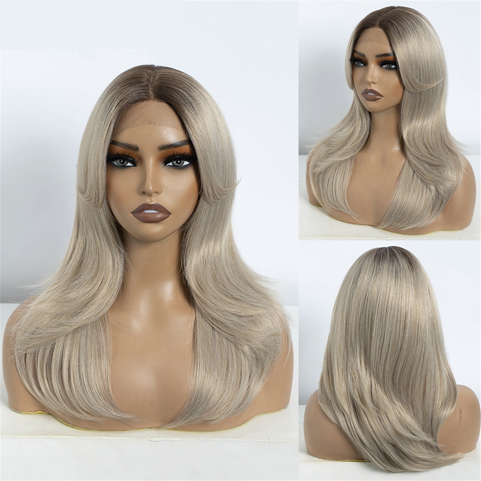 20 Inch Straight Cosplay Wig Ombre Blonde Wigs For Women Synthetic Lace Front Wigs
