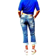 Sweet Look Trendy Womens Casual Distressed Denim Side Stripe Mom Denim Jeans Pants
