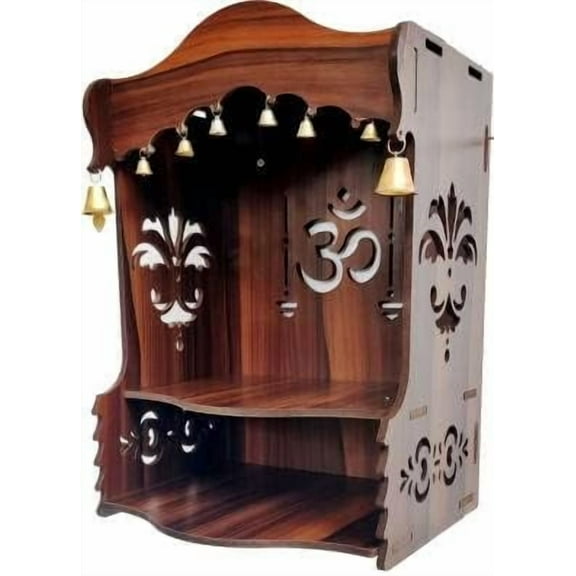 Wooden Pooja Temple / Home Mandir For Pooja For Home/Wall Hanging Hole For Temple /, Hanging Pooja Mandir Decoration (Brown)(37Cm )(15Inches)