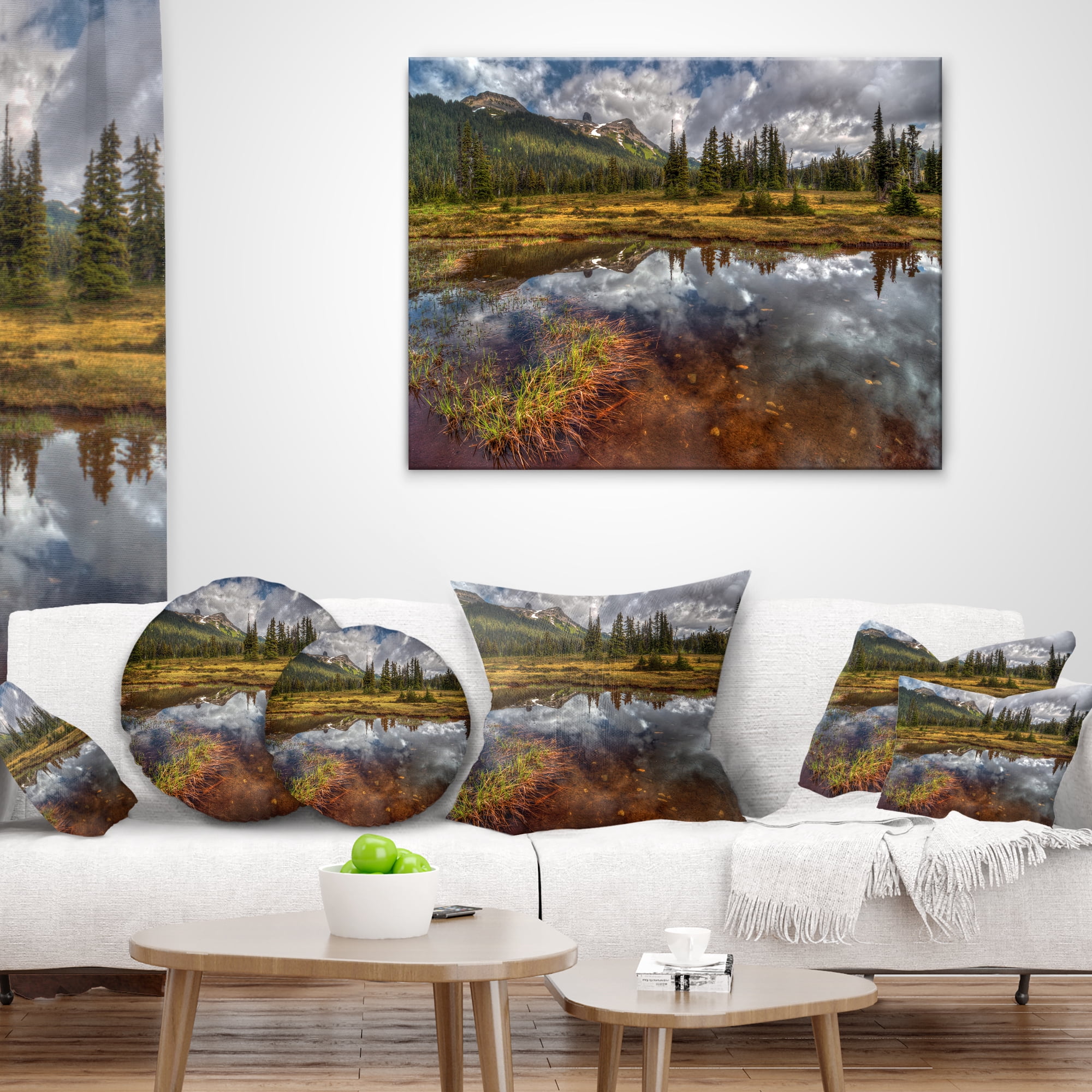 Designart Shallow Lake under Cloudy Sky - Landscape Printed Throw Pillow - 16x16