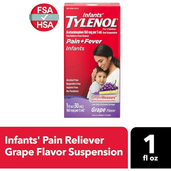 Tylenol Infants Acetaminophen Pain   Fever Relief Grape Flavor, 1oz, 2-Pack