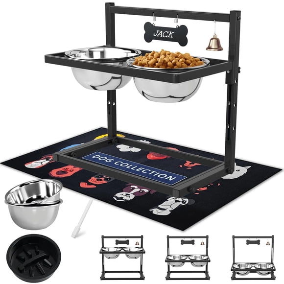 Cuencos Elevados SHAINFUN Negro con Alimentador Lento y Tapete Antiderrames para Perros Grandes y Me