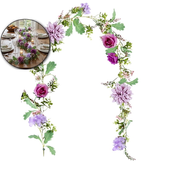 68.9 Inch Artificial Rose Garland – Fake Flower Vine for Spring Decor – UV Resistant Plastic Faux Floral String for Indoor/Outdoor Use, Weddings, Patios, Porches & Wall Wrapping