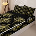 thumbnail image 3 of Homewish Black Gold Skull Damask Zipper Queen Comforter Set with Fitted Sheet and 2 Pillowcases,Happy Halloween Zipper Bedding Set,Black Reversible,4pcs, 3 of 8