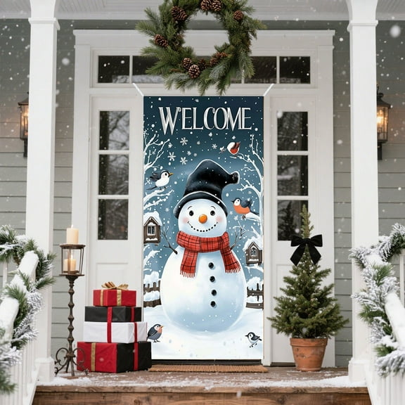 Merry Christmas Door Banner with Santa Claus, 35x71 Inch Front Door Cover for Indoor Outdoor Holiday Festivities