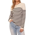 thumbnail image 2 of INSPIRE CHIC Striped Sweater for Women's Drop Shoulder Crew Nek Long Sleeve Color Block Pullover Knitted Tops XS Beige Black, 2 of 6