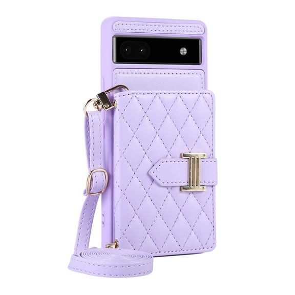 ELEHOLD Wallet Crossbody for Google Pixel 7 Case with Lanyard Wrist Strap Credit Card Holder, PU Leather Protective Phone Case with Ring Holder,Purple