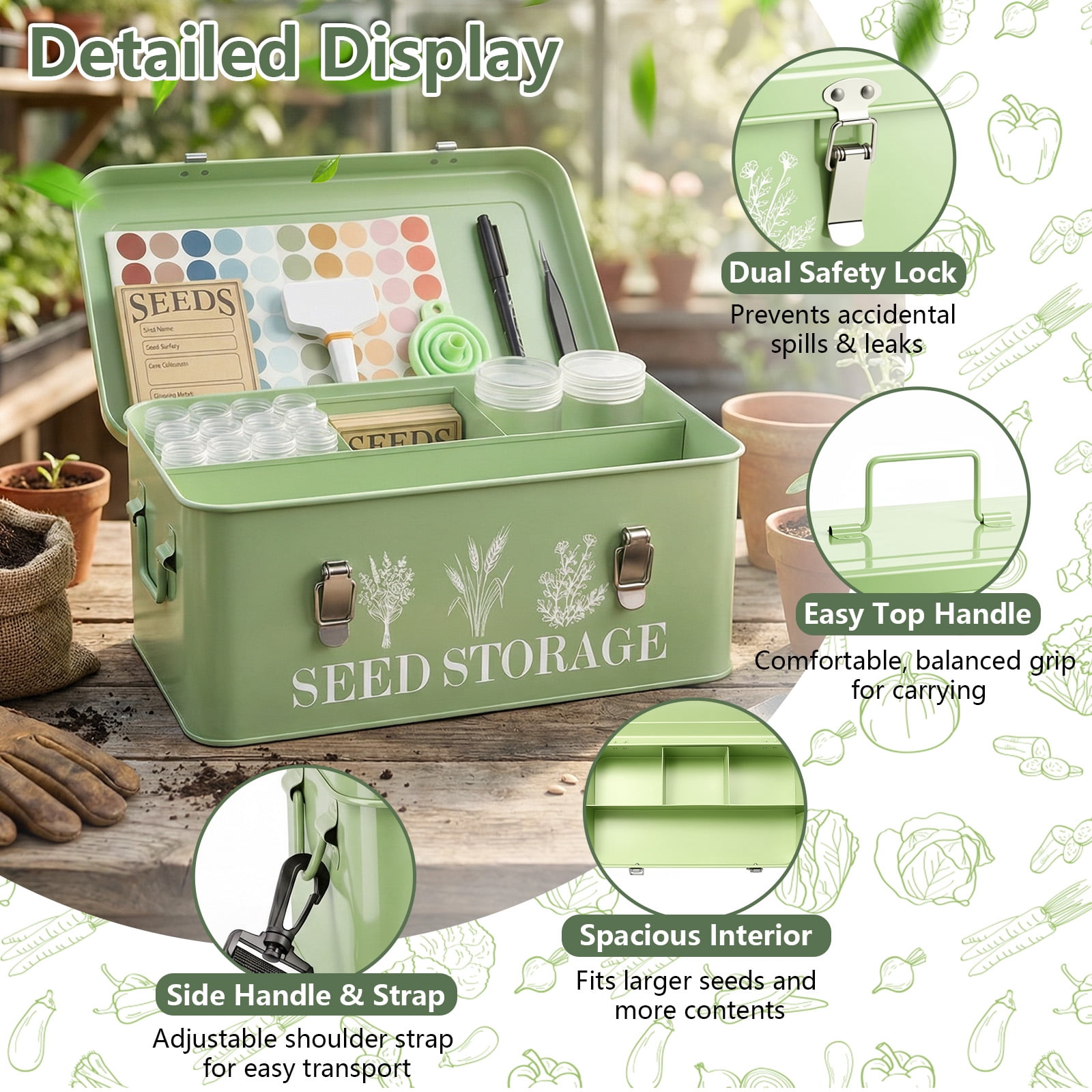 HAARAY Seed Storage Organizer with Dual Safety Locks and Carry Strap, 4 Compartments Portable Garden Case for Flower Plant Storage