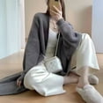 thumbnail image 5 of Women'S Loose V-Neck Long-Sleeved Knitted Cardigan Fall Winter over-Knee Length Lazy Style Coat Dark Grey One size, 5 of 7