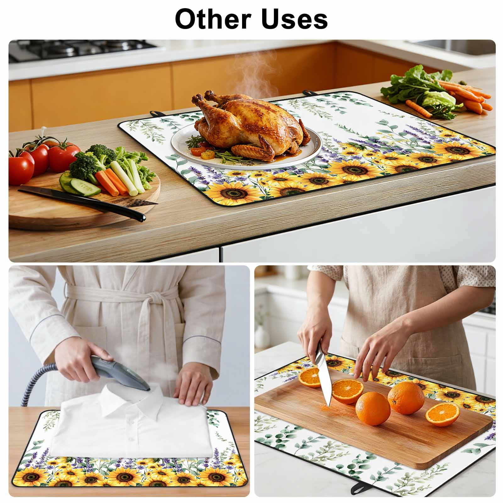 Eucalyptus Leaves Stove Top Cover for Electric Stove, Heat-proof & Non Slip Glass Top Stove Cover Protector, Yellow Sunflower Lavender Farmhouse Kitchen Flat Cooktop Rubber Mat 24x21 Inches