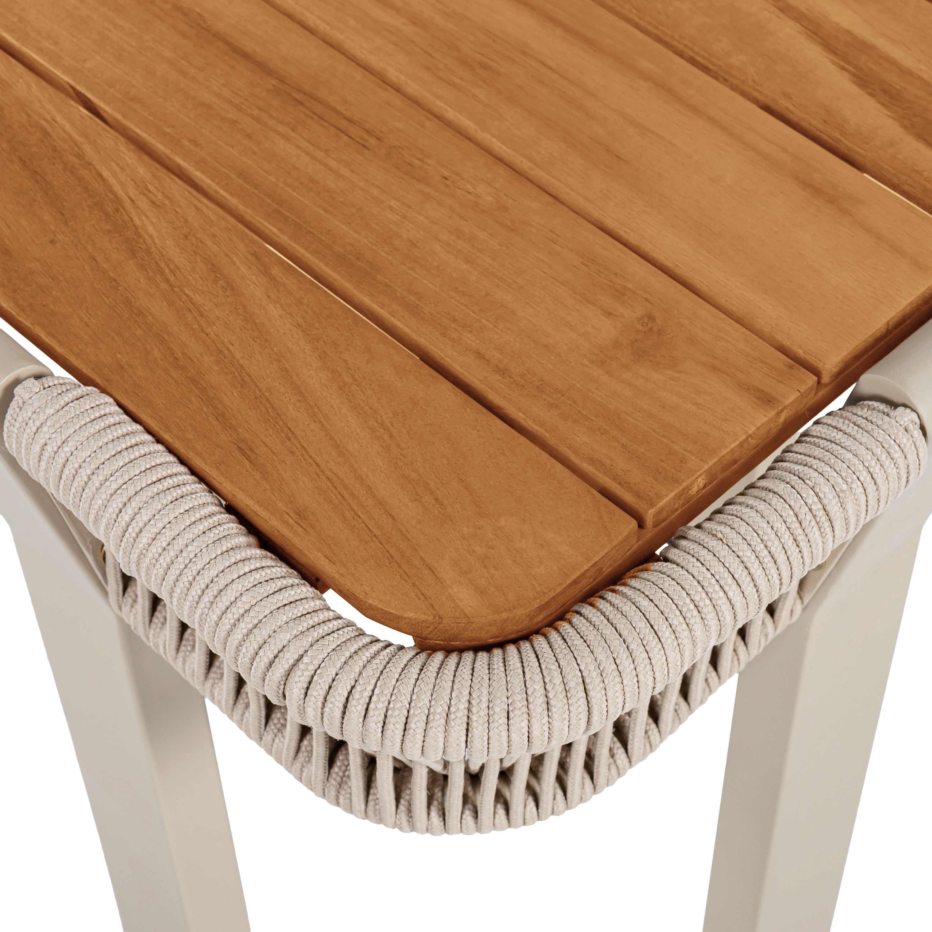 Outdoor Side Table 18.11 Inch, Acacia Wood Top with Beige Rope and Metal Frame for Patio Balcony, Teak and Beige