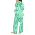 thumbnail image 5 of pstuiky Womens Pajama Sets Fashion Striped Print Lightweight Pajama Sets with Pants Leisure Loose Fit Collared Long Sleeve Sleepwear Night Shirts for Women Sleepwear Green S, 5 of 6