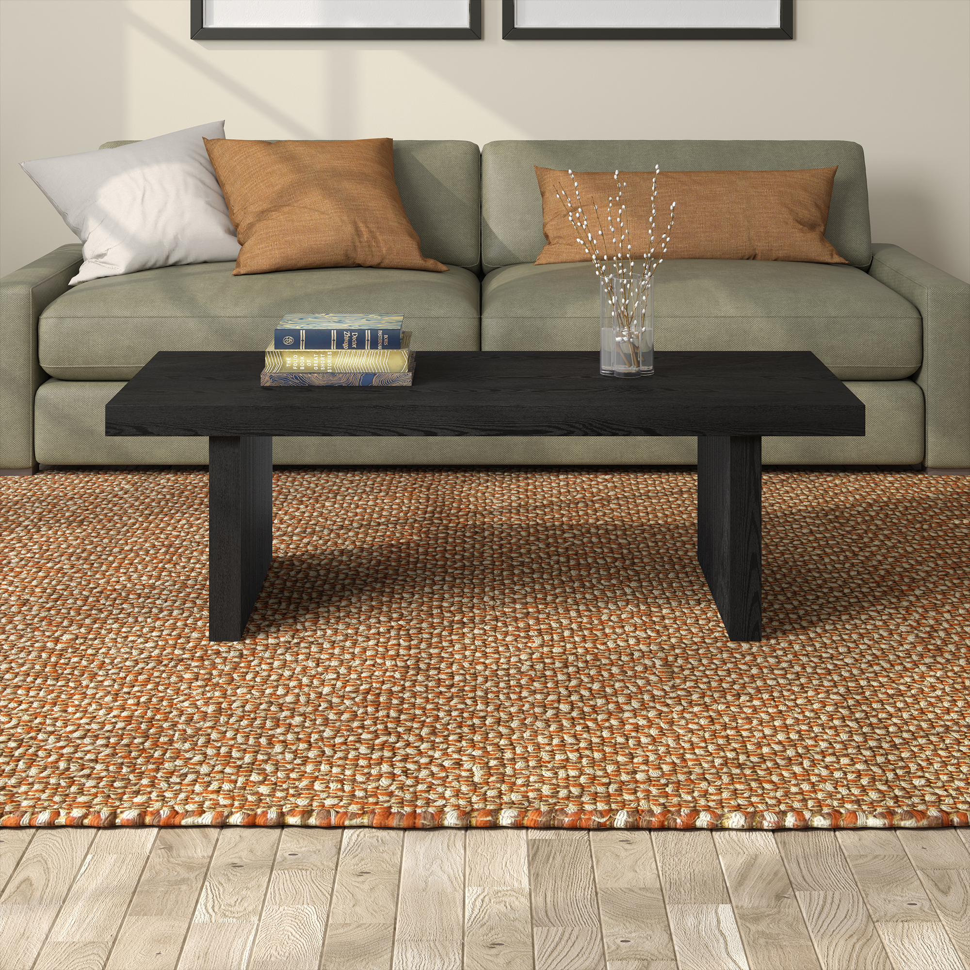 Evelyn&Zoe Modern/Contemporary 48" Wide Black Grain Coffee Table