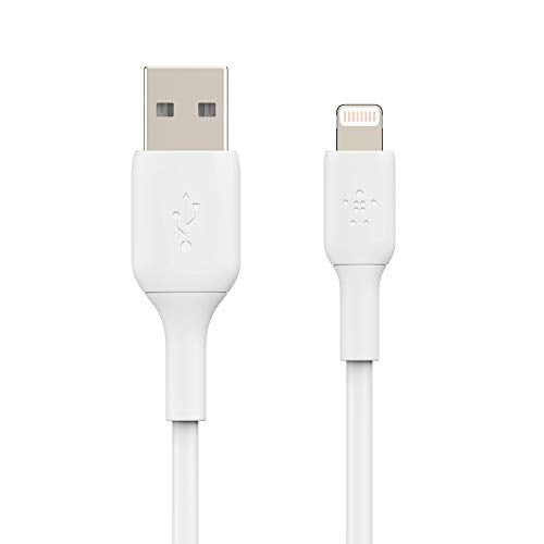 Belkin BoostCharge USB-A to Lightning Cable - (9.8ft/3M) MFi Certified, Soft, Flexible Fast-Charging Cable, Lightning iPhone Charger Cord for iPhone 14 & Earlier Series, iPad 9th Gen & AirPods White, BEL A-LIGHTNING CABLE 3M WHT