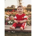 thumbnail image 5 of BemeyourBBs Newborn Baby Boys Spring Summer Fall Clothes Infant Baby Boy Mama's Boy Outfits Waffle Patchwork Bear Embroidered Short Sleeve Rompers Long Pants 2Pcs Clothes Set, 5 of 9