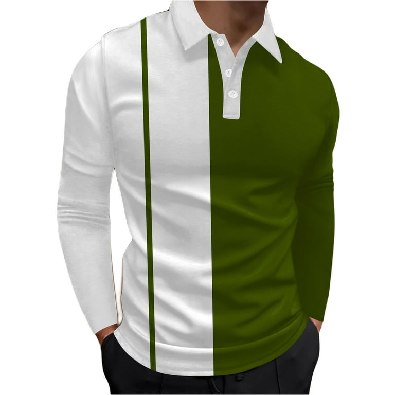 Sanviglor Men Polo Shirt Long Sleeve Blouse Spliced Tops Athletic
